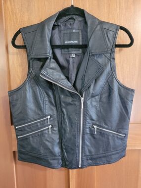 Maurices Black Faux Leather Moto Vest